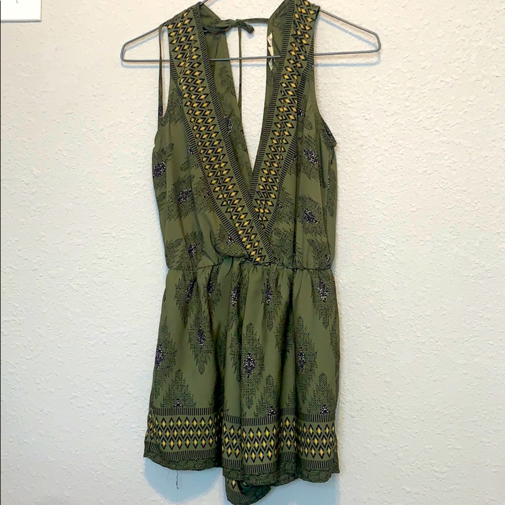 Olive green patterned romper